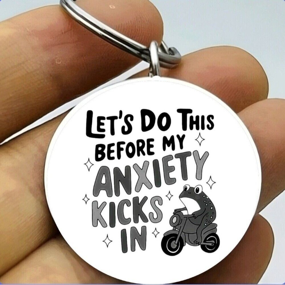 Baby Frog Ride A Bike Cute Anxiety Kick In Funny Cute Art Stainless Keychain
